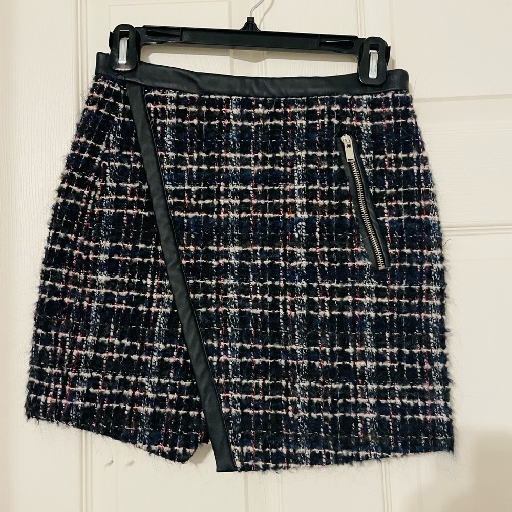 Zara textured weave skirt plaid wool skirt